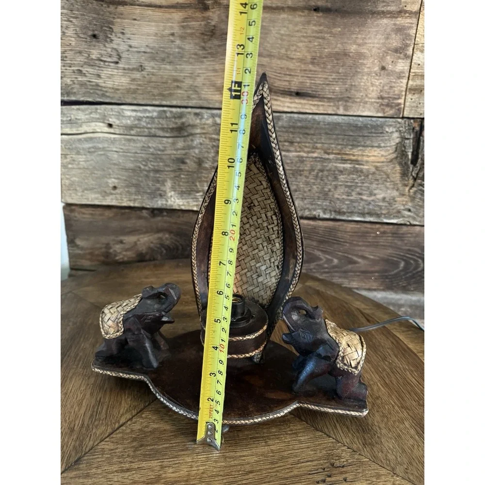 Two Elephant‎ Wooden Table Lamp Light. Click Switch. Beautiful Decor.